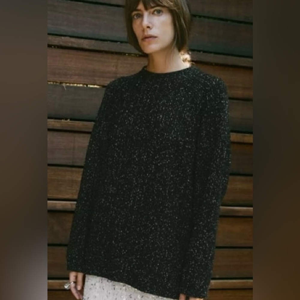 Zara Black + Silver Metallic Threads Knit  Sweater | L | NWT | Oversized
